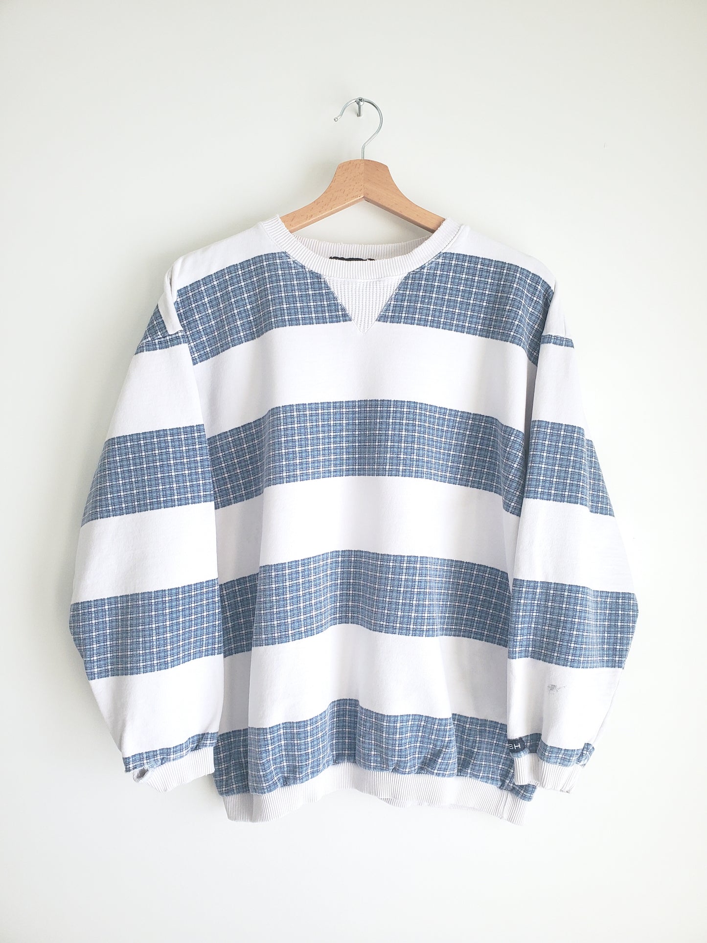 PUSH printed plaid stripe crewneck (1980s)