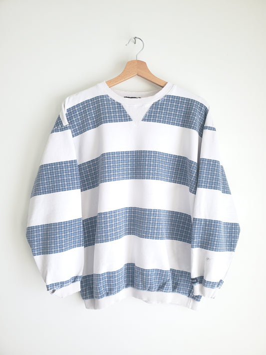 PUSH printed plaid stripe crewneck (1980s)