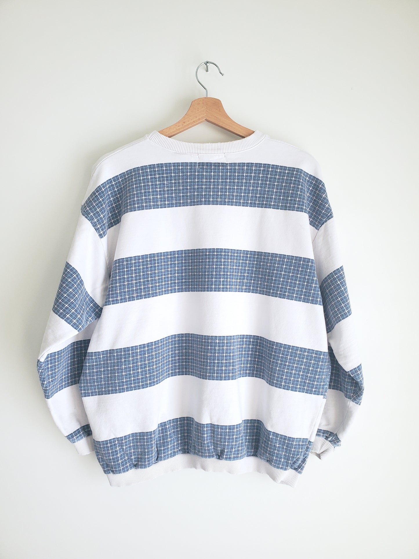 PUSH printed plaid stripe crewneck (1980s)