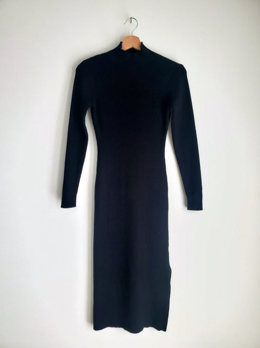 Black rib-knit maxi sweater dress