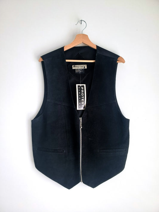 Protest Clothing leather-front zip vest (1990s)