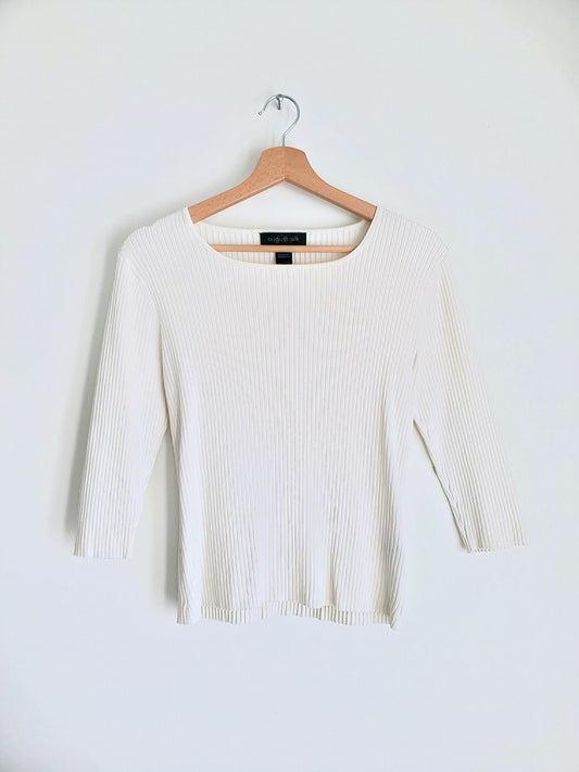 august silk three-quarter sleeve rib knit top (Y2K)