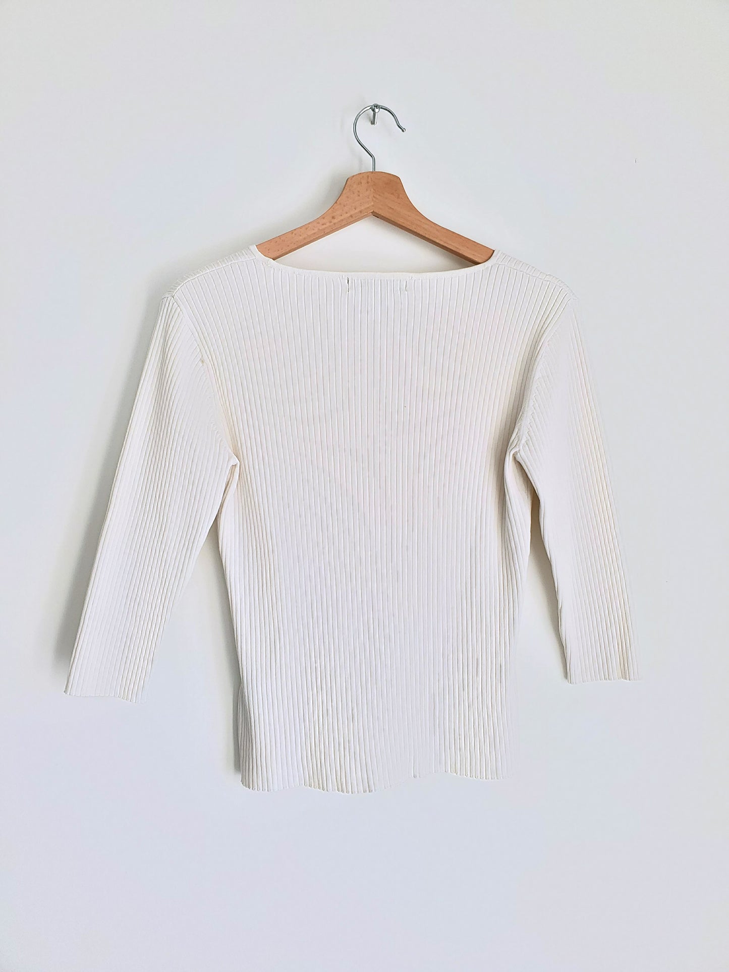 august silk three-quarter sleeve rib knit top (Y2K)