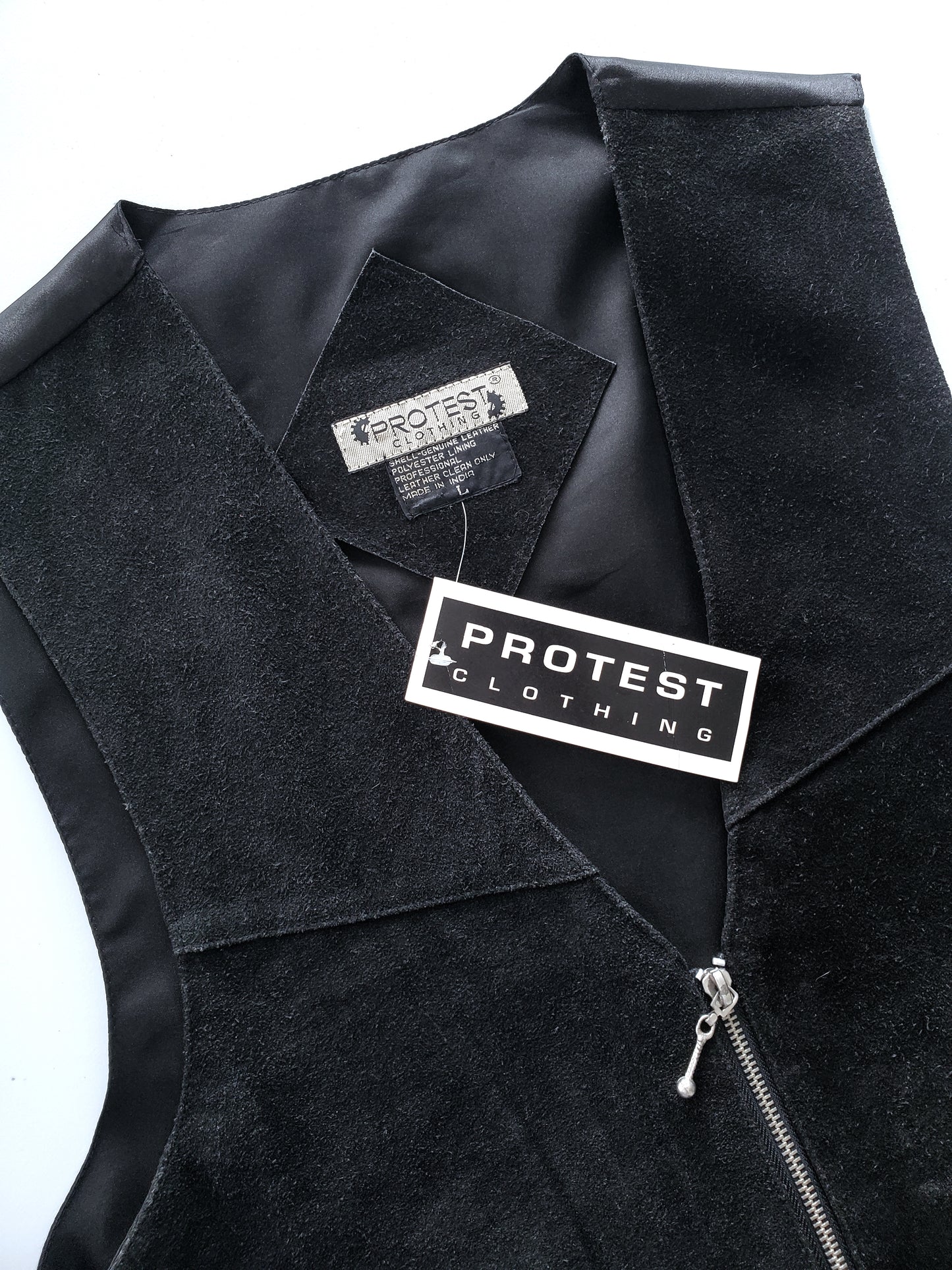 Protest Clothing leather-front zip vest (1990s)