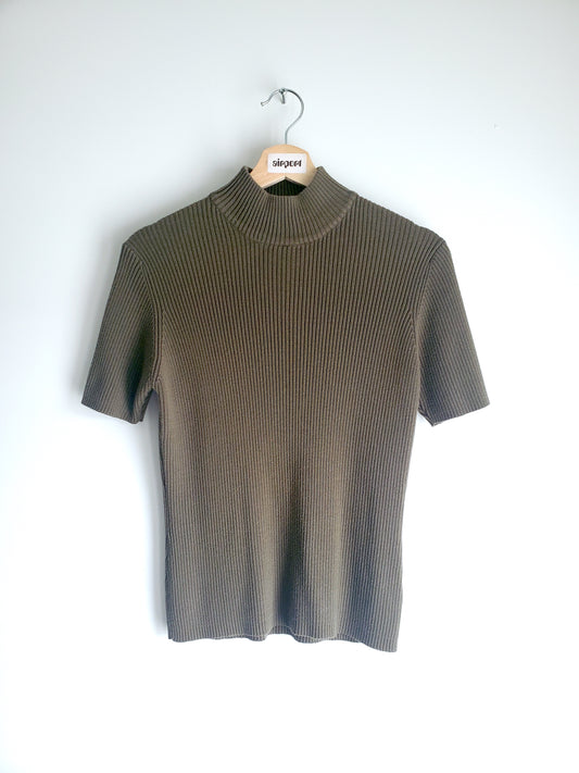 Yarnworks mockneck rib-knit tee (late 1990s)
