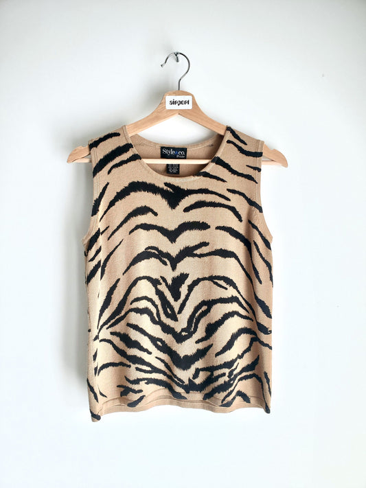 Style & Co. tiger print sleeveless knit top (1990s)