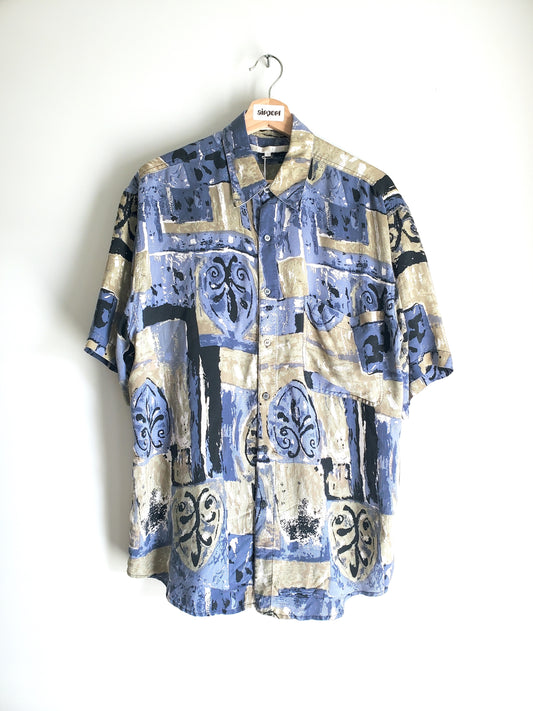 Perry Ellis printed silk short sleeve shirt (1990s)